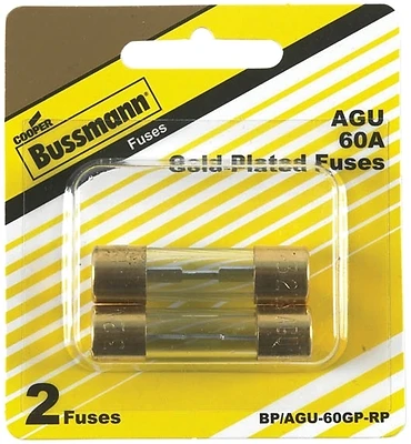 Bp/agu-60gp-rp Gold Plated Fast Acting Fuse, 60 Amp, Pack Of 2