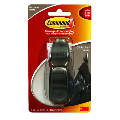 Command Forever Classic Series FC13-ORB Decorative Hook, 7/8 in Opening, 5 lb, 1 -Hook, Metal, Oil-Rubbed Bronze