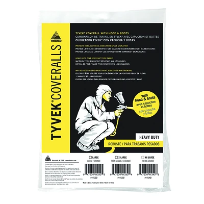 Trimaco 141232/12 Tyvek XL Coverall with Hood and Boots, White