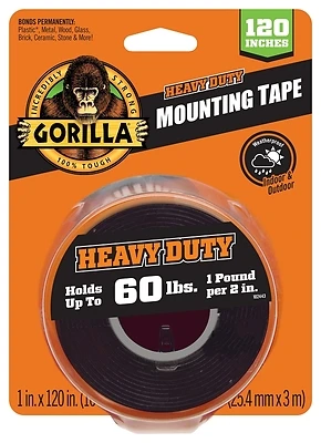 Gorilla 102441 Heavy Duty Mounting Tape, 1 x 120 In., 30 Lb.