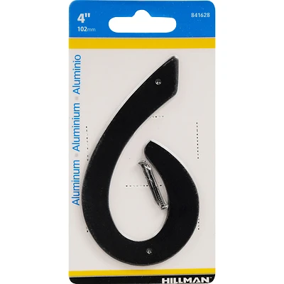 House Address Number 6, Nail-On, Black Finished Aluminum, 4-In.