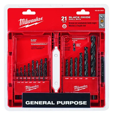Milwaukee Thunderbolt 48-89-2801 Drill Bit Set, 21-Piece, Steel, Black Oxide