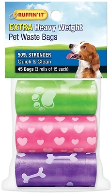 Ruffin' It 19347 Dog Waste Bags, Multi-Color, 9.5 x 13.5 In, 45-Pack