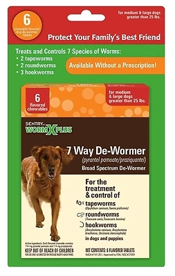 Sentry 03933 Wormx Plus 7-Way Dewormer, Large Dog, 6-Ct.