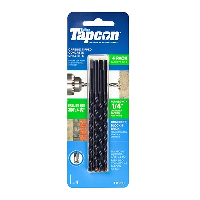 Concrete Drill Bit, 3/16 x 4-1/2 In., 4-Pk.