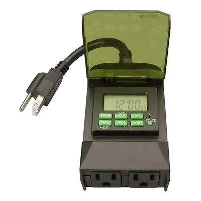 7-Day 2-Outlet Outdoor Digital Outlet Timer