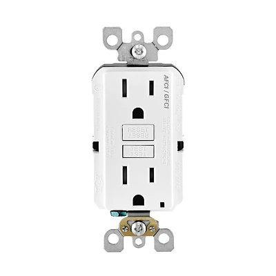 SmartlockPro R22-AGTR1-0KW Dual Function AFCI/GFCI Outlet, 125 VAC, 15 A, NEMA: 5-15R, Back, Side Wiring, White