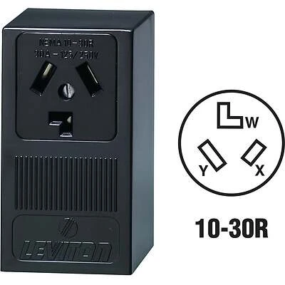 Leviton B01-05054-000 Electrical Receptacle, Surface Mounting, 3-Pole, 125/250 V, 30 A, NEMA: NEMA 10-30R, Black