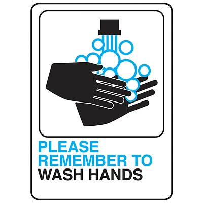 Hy-Ko D-26 Please Wash Hands Sign, Plastic, 7 In. H x 5 In. W