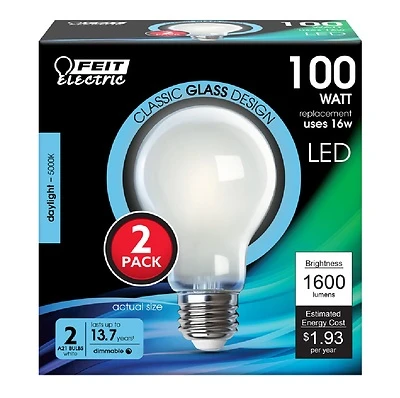 Feit A100/950CA/FIL2 A21 Filament LED Bulb, 100W Equiv, Daylight, 2-Pack