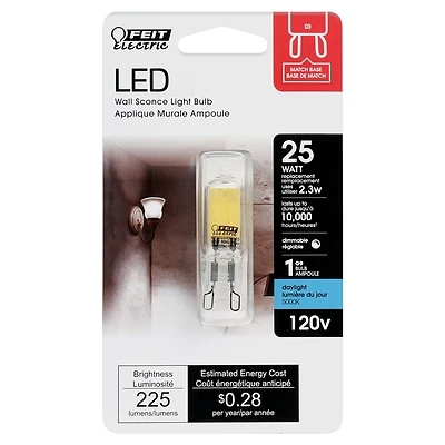 Feit Electric BP25G9/850/LED G9 LED Bulb, Daylight, 25W Equivalent, Dimmable