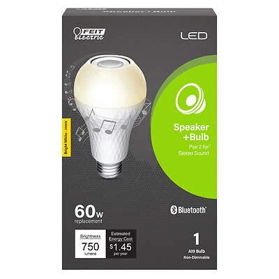 Feit Electric BTOM60830LEDI LED Speaker Bulb, A19 E26, 60W Equivalent, Warm White