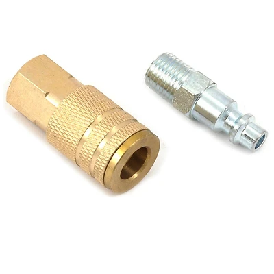 Forney 75305 Brass/Steel Air Coupler & Plug Set, 1/4 In. FNPT x MNPT, 2 Pc