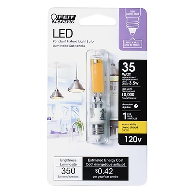 Feit Electric BP35MC/830/LED T4 LED Bulb, 35W Equivalent, E11 Base, Warm White