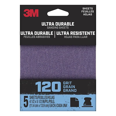 Ultra Durable Sanding Sheet, 120-Grit, 1/4-Sheet, 4.5 x 5.5 In., 5-Pk.