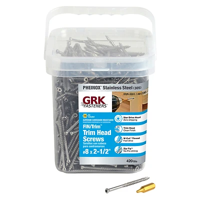 No. 8 X 2-1/2 In. L Star Trim Head Construction Screws 420 Pk - Stainless Steel