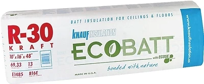 Knauf 5001485 R-30 Kraft Faced Fiberglass Insulation Batt, 16 In. x 48 In.