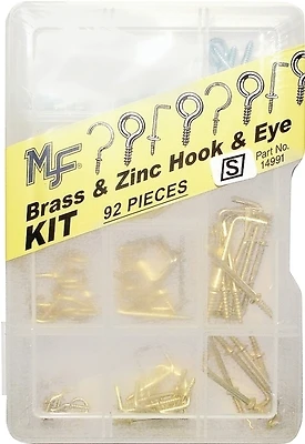 Midwest Fastener 14991 Hook & Eye Assortment Kit, Brass/Zinc, 92-Piece