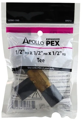 Apollo EPXT12 1/2 In. Brass PEX-A Barb Tee Fitting, Lead-Free