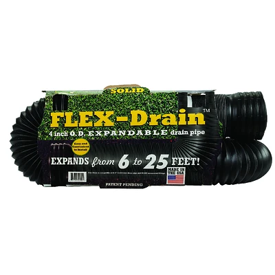 Flexible Expandable Drain Pipe, Solid Black Polyethylene, 4 In. x 25 Ft.