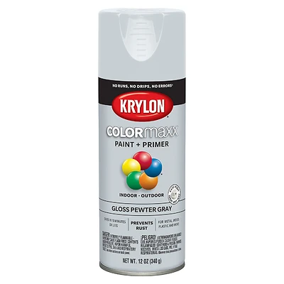 COLORmaxx Spray Paint + Primer, Gloss Pewter Gray, 12-oz.