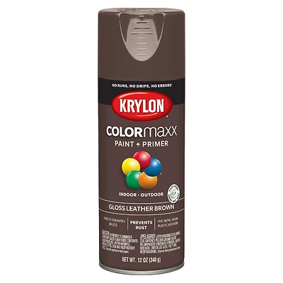 COLORmaxx Spray Paint + Primer, Gloss Leather Brown, 12-oz.