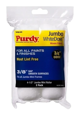 Purdy 14G624012 White Dove Jumbo Mini Roller Cover, 4-1/2 In, 3/8 In Nap, 2-Pk