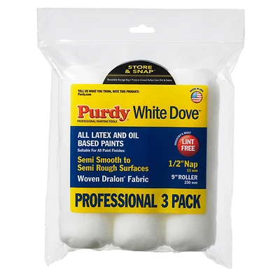 Purdy 140864000 White Dove Paint Roller Cover, 1/2 In. Nap, 9 In., 3-Pk.