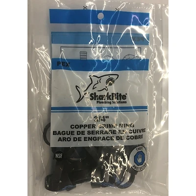 SharkBite 23103CP25 Crimp Ring, 3/4 in, PEX-A, PEX-B, Black