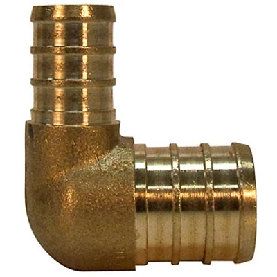PEX Pipe Insert Elbow, Brass Barb, 3/4 x 1/2 In.