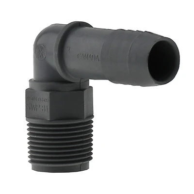 Boshart UPPME-07 Combination Pipe Elbow, 3/4 in, MPT x Insert, 90 deg Angle, Polypropylene, Gray