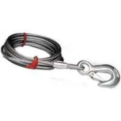 59386 Galvanized Steel Winch Cable, 3/16 In Dia, 25 Ft Length With Hook End