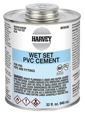 018430-12 32 Ounce Wet Set Pvc Cement For Pressure Pipes