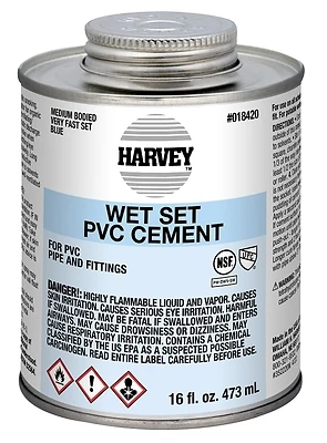 018420-12 16 Ounce Wet Set Pvc Cement For Pressure Pipes