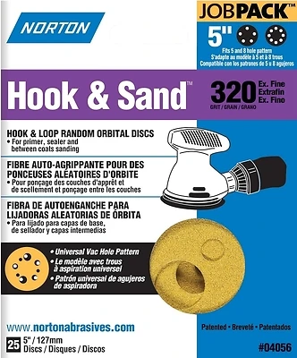 5" Hook And Loop Sanding Disc, 320 Grit, Aluminum Oxide, Pack Of 25