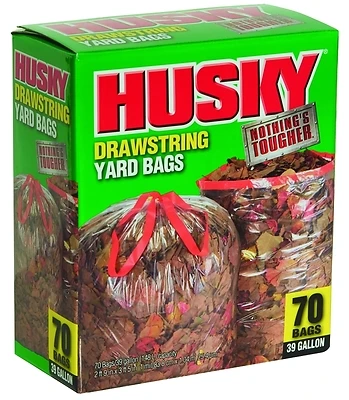Husky HK39DS070C-M Clear Yard Bag, 39 Gallon, Drawstring Closure