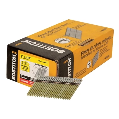 Bostitch S6DR113GAL-FH Ring Shank Collated Framing Nails, 12 Ga, 2 In., 2,000-Ct.
