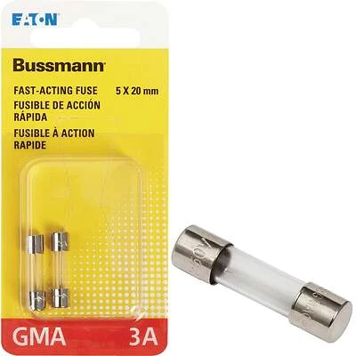 Bussmann BP/GMA-3A Fast-Acting Glass Fuse, 3A, 125/250V, 2-Pk.
