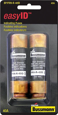 Bussmann FRN-R Series BP/FRNR-40ID Heavy-Duty Fuse, 40 A, 250 VAC, 125 VDC, 20, 200 kA Interrupt, Fiberglass Body, K