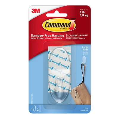 Command 17093CLR Adhesive Hook, 4 lb, 1 -Hook, Plastic, Clear