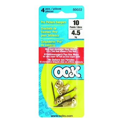 OOK 50022 Picture Hanger, 10 lb, Steel, Brass, Gold, 20/PK