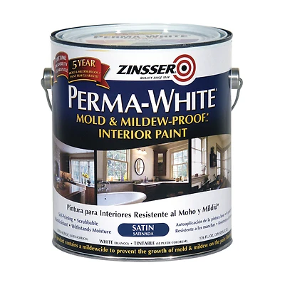 Zinsser 02711 Perma-White Mold & Mildew-Proof Interior Paint, White Satin, 1 Gal