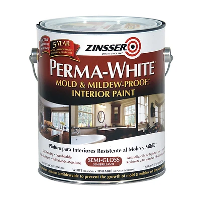 Zinsser 2761 Mold & Mildew Proof Interior Paint, White Semi-Gloss, Gallon