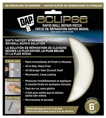 Dap 7079809165 Eclipse Rapid Wall Repair Patch, Clear, 6-In.