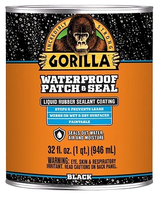 Gorilla 105338 Patch and Seal Liquid, Waterproof, Black, 32 oz