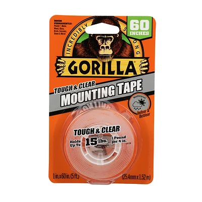 Gorilla 606501 Tough and Clear Double-Sided Mounting Tape, 1 x 60 in.