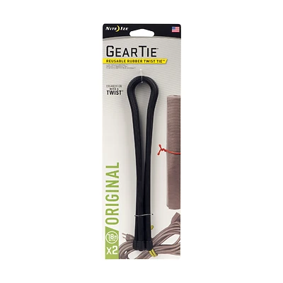 Gear Tie GT18-2PK-01 Twist Tie, Rubber, Black