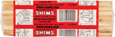 Nelson PSH8/12/36/65 Shim, 8 in L, 1-3/8 in W, 1/4 in Thick, Pine Wood