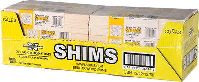 Nelson CSH12/42/12/48B Shim, 12 in L, Wood, Yellow