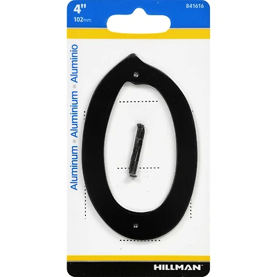 Hillman 841616 House Address Number 0, Nail-On Black Aluminum, 4-In.